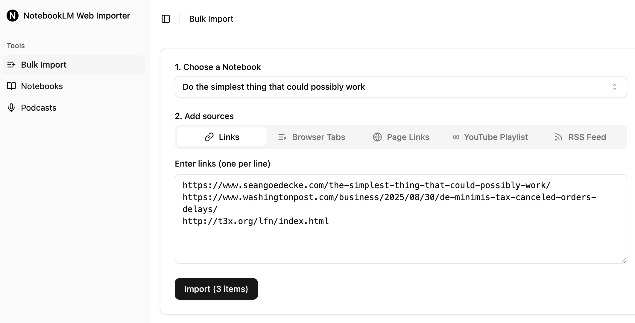 Bulk Import Links