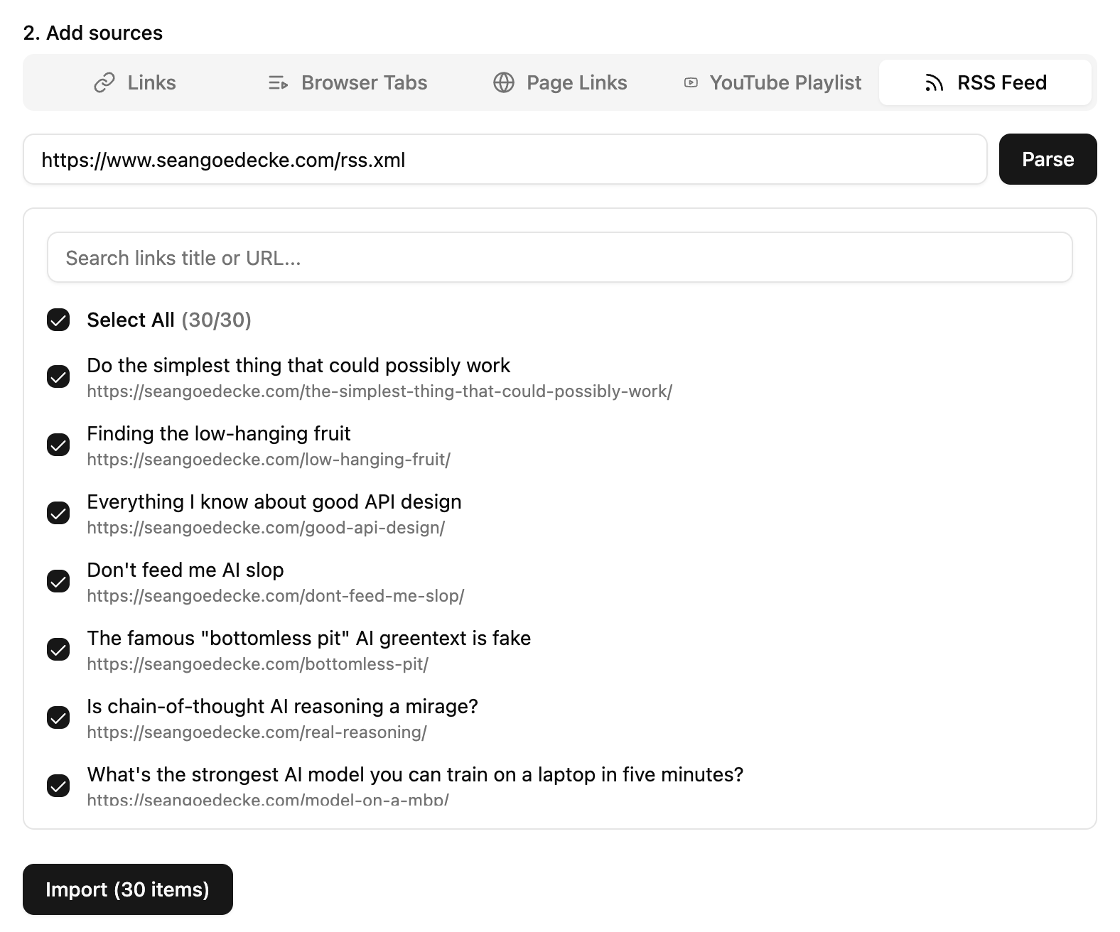 Bulk Import RSS Feed