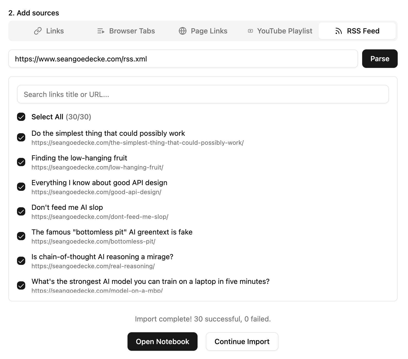 Bulk Import RSS Feed